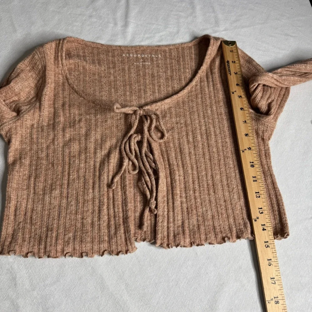 Aeropostale Long Sleeve Ribbed Double Cropped Cardigan Tan Peach Womens Large‎